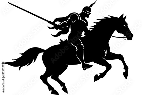 Dynamic Knight Charging on Horseback – Medieval Adventure Vector Silhouette