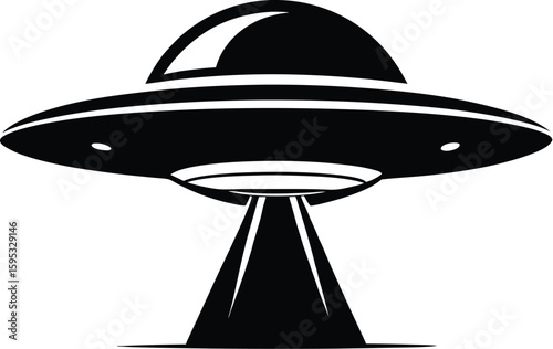 Alien spaceship silhouette, flying saucer vector, sci-fi spacecraft graphic, minimal spaceship drawing