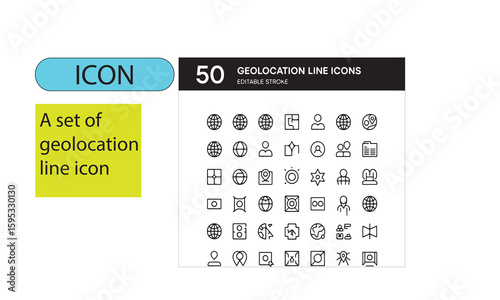 A set of editable line art geolocation icons