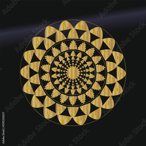 Intricate golden mandala design on dark background