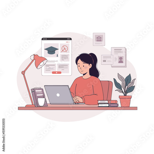 Woman lying on bed while attending online class