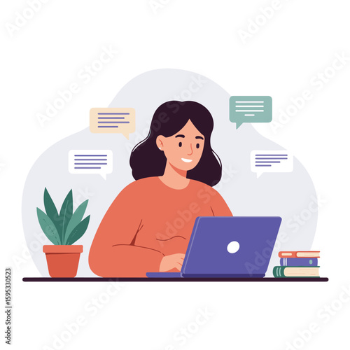 Girl using laptop for remote education at home
