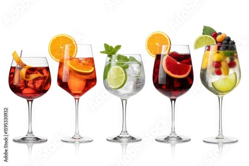 Wallpaper Mural Assortment of colorful cocktails in wine glasses isolated on white background Torontodigital.ca