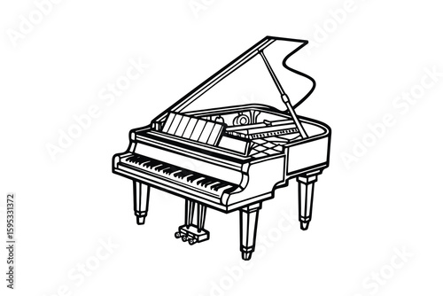 Elegant grand piano line art illustration perfect for music themed designs educational materials or artistic projects showcasing the beauty and complexity of this classic instrument