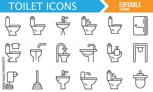 Toilet and Bathroom Hygiene Icons for Illustrating Plumbing and Sanitation