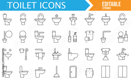 Collection of Toilet and Sanitation Icons Featuring Sinks and Faucets