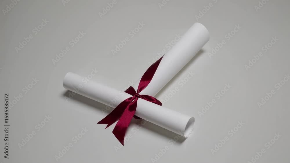 traditional rolled diploma scroll placed on clean white background.