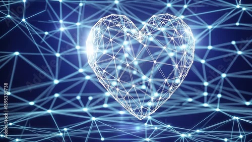 Futuristic Digital Heart Symbol with Lattice Design Floating Over Technological Backdrop
