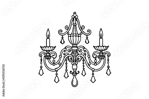 Elegant chandelier line art illustration featuring intricate details ornate design and classic style perfect for adding a touch of vintage charm to any creative project