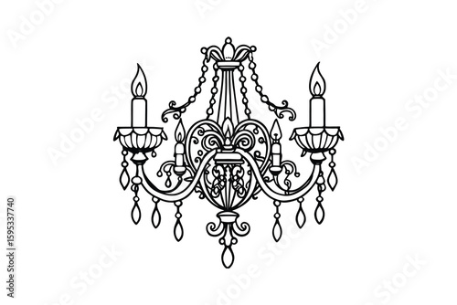 Elegant Chandelier Vector Illustration with Intricate Details and Candle Flames Perfect for Interior Design Projects Invitations or Decorative Elements with a Touch of Sophistication
