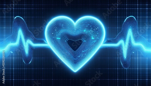 glowing blue heart with heartbeat signal on graph grid