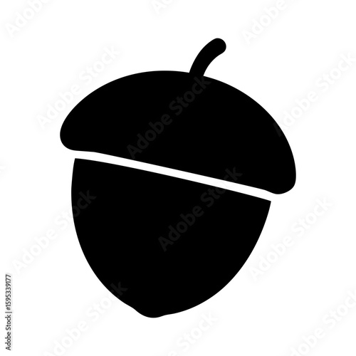 Silhouette of acorn with cap isolated on white background simple fall icon