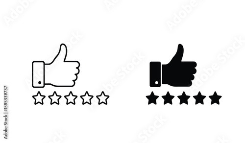 Customer Feedback Rating with Thumbs Up and Stars in Black and White