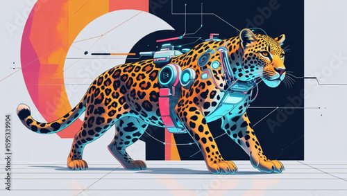  Biotechnology and cybernetics concept with a bionic jaguar