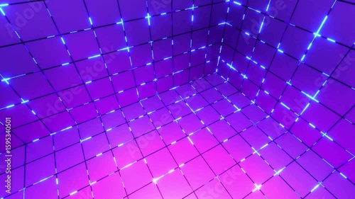 3D Grid square room Futuristic Cyberpunk Neon Vaporwave Retro y2k geometric abstract background