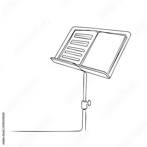Music stand with open sheet music in minimalist line art style  