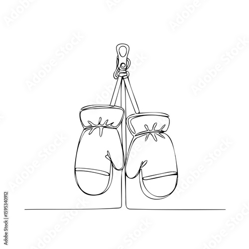 Simple line art of boxing gloves hanging on a hook  