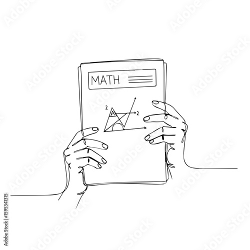 Hands holding a math textbook with geometric illustrations  