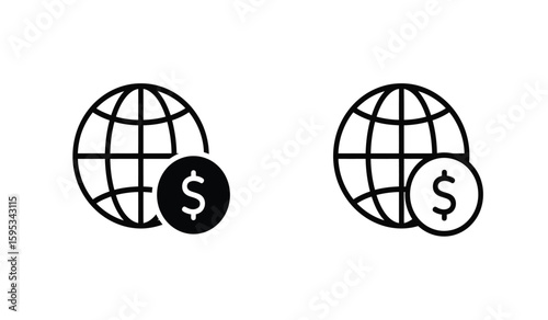 Global Finance Icons Set World Globe and Dollar Sign