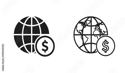 Global Finance Icons Set Globe with Dollar Sign