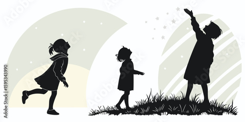 Artistic Vector Child Silhouettes with Soft Illustrative Edges – Innocence and Storytelling