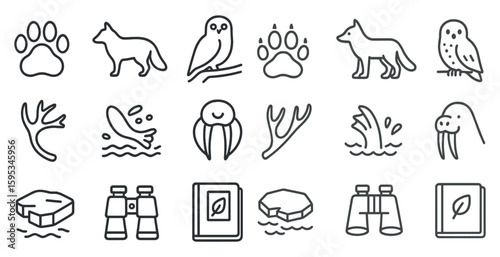 Collection of animal symbols, such as a bird, a fox, a deer, and a polar bear