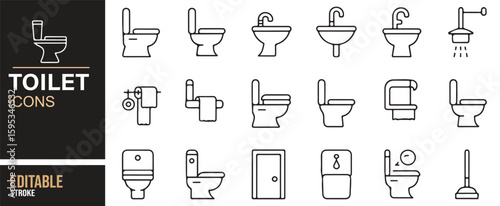 Toilet, Sink, and Plumbing Icons Set for Home and Commercial Bathroom Designs