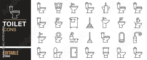 Collection of Plumbing, Toilet, and Bathroom Fixtures Icons for Design Use