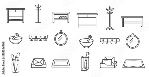 Collection of various items such as bowls, vases, and umbrellas. Scene is that of a home or office space, with a focus on organization and functionality