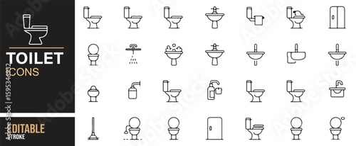Collection of Plumbing and Toilet Icons for Bathroom and Restroom Design