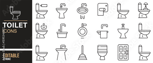 Toilet and Bathroom Icons Set for Sanitation, Plumbing, and Hygiene Design