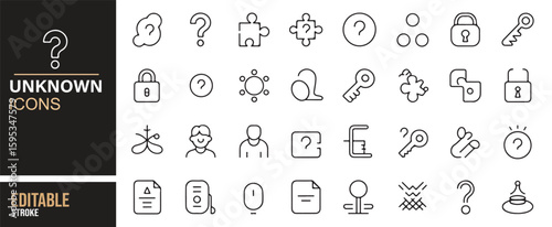 Puzzle, Question, and Key Icons Set for Representing Uncertainty and Solutions