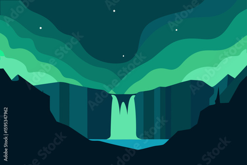 northern lights faintly glowing above skogafoss 