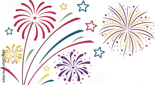 Big set of various fireworks with brightly shining sparks. Colorful pyrotechnics show. Realistic fireworks celebration isolated vector illustration. a realistic and colorful vector illustration