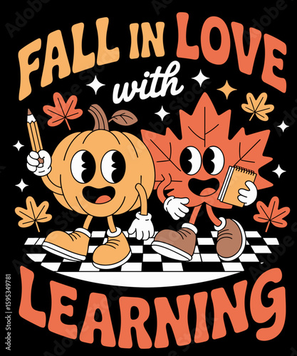 Retro Fall In Love With Learning Autumn Pumpkin Teacher