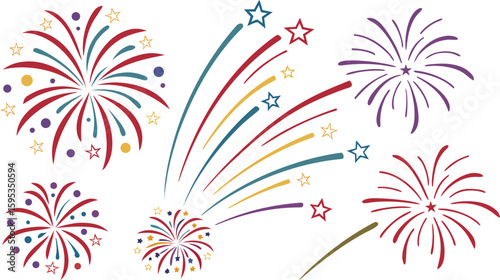 Big set of various fireworks with brightly shining sparks. Colorful pyrotechnics show. Realistic fireworks celebration isolated vector illustration. a realistic and colorful vector illustration