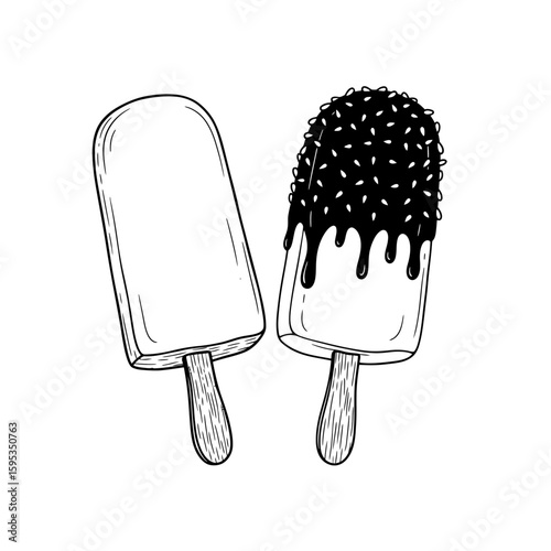 Two ice cream bars one plain and one with chocolate and sprinkles drawing
