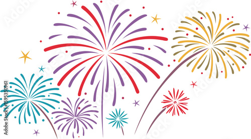 Big set of various fireworks with brightly shining sparks. Colorful pyrotechnics show. Realistic fireworks celebration isolated vector illustration. a realistic and colorful vector illustration