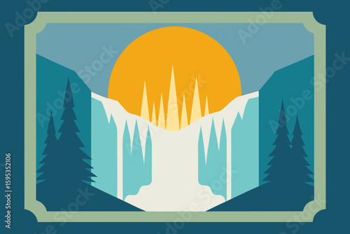 skogafoss framed by frosted trees and golden sunri 