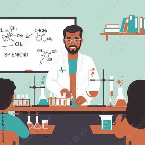A chemistry teacher demonstrates an experiment to attentive students in a classroom setting.