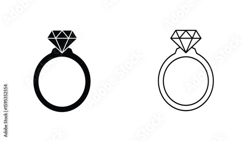 Elegant Diamond Ring Icons for Wedding or Engagement Announcement Designs