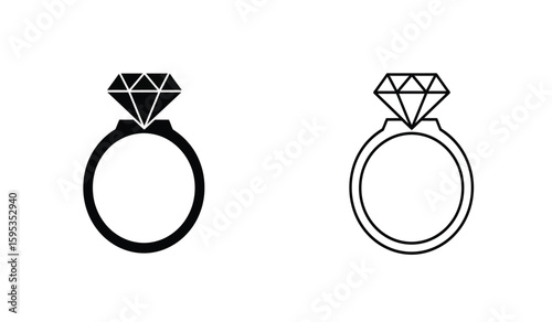 Elegant Diamond Ring Icons Symbol of Love and Commitment in Simple Design