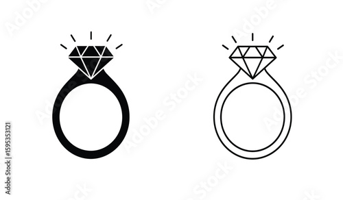 Diamond Ring Icons in Black and White Minimalist Style