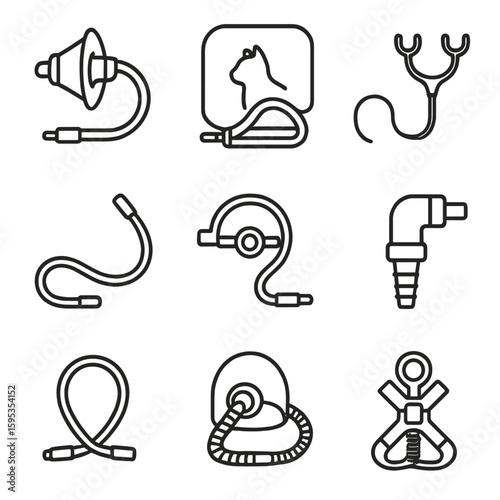 Cage harness mask soft filter tubing veterinary tube oxygen oxy vector icon