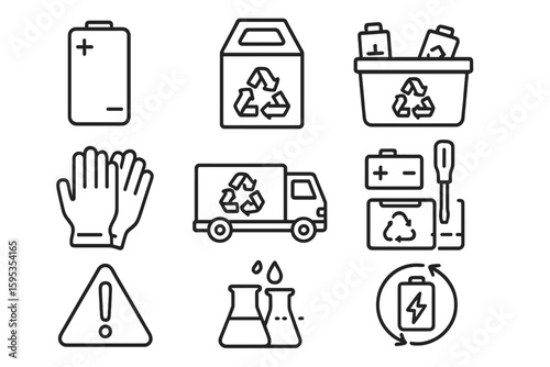 Drop vector bin per battery used recycling icons no icon spaced