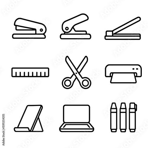 Equally laminator tools icon scissors vector stand paper isolated labels workspace icons
