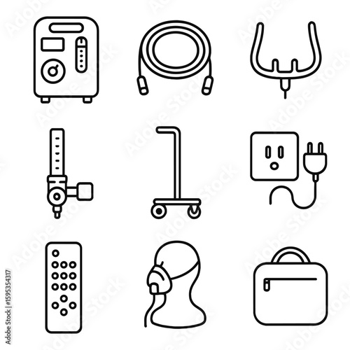 Concentrator captions oxy remote control chinese home tubing speech vector icon stand