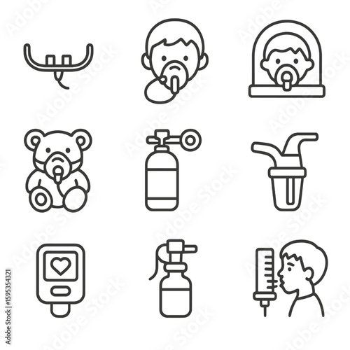 No oxy set cannula oxygen detailed vector pediatric icon mask speech child