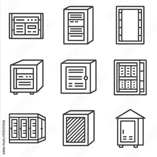 Vector per enclosure no characters modular set closet rack icons icon spaced