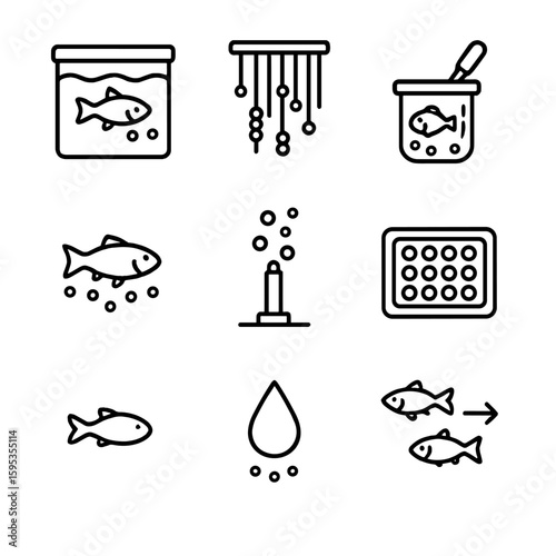 Cyrillic icon aquaponics isolated any tank vector fish emojis breeding no